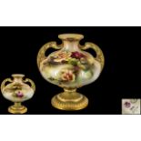 Royal Worcester Large and Impressive Hand Painted Twin Handle Vase ' Roses ' Stillife.