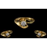 Ladies 18ct Gold Attractive Single Stone Diamond Set Ring - Flower bud Design ( Contemporary ) Full