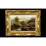 William Mellor Oil Painting on Canvas depicting cattle in a river landscape.