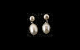 White Fresh Water Pearl Drop Earrings,