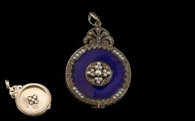 Silver Enamel & Seed Pearl Pendant/Locket wonderful quality enamel pendant of large form, vibrant