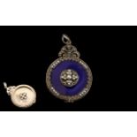 Silver Enamel & Seed Pearl Pendant/Locket wonderful quality enamel pendant of large form, vibrant