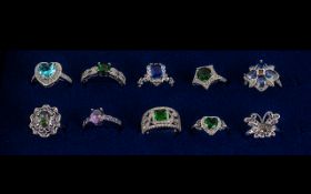 Great Collection of Solid Silver Rings & Different Coloured Stones. All Stamped 925 for Silver.