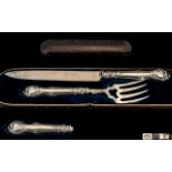 Victorian Period - Quality Boxed Set of Sterling Silver Handle Carvers. In Excellent Overall