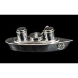 Chromed Art Deco Salt, Pepper and Mustard Set in the form of a boat, 6 inches (15cms) in diameter