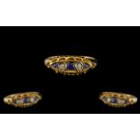 Antique Period 18ct Gold Five Stone Diamond and Sapphire Set Ring with Gallery Setting. Hallmark