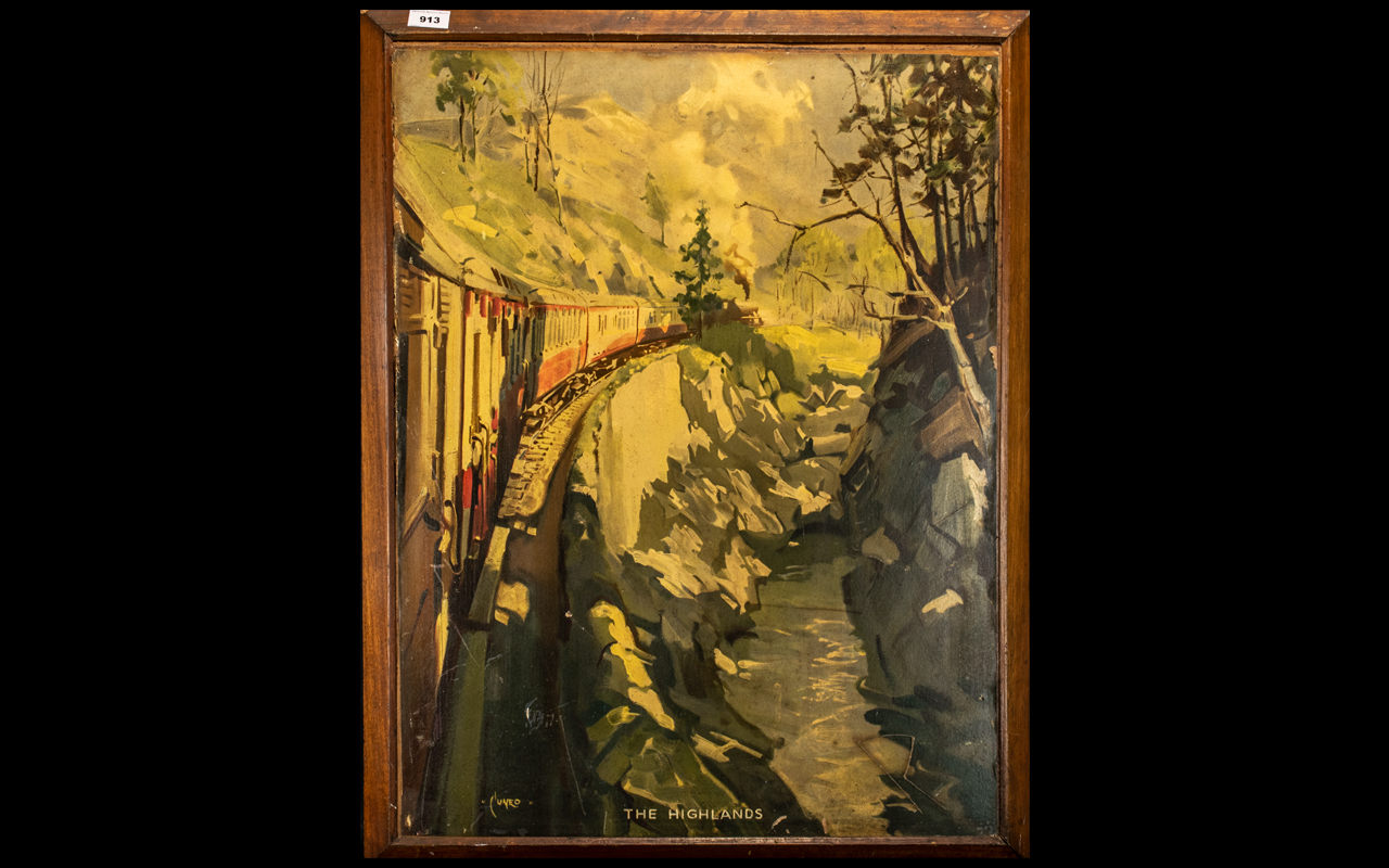 Railway Interest: Cuneo 1930s/40s Oleograph titled 'The Highlands'; this picture came from a