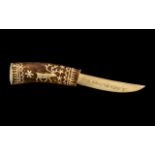 Scrimshaw Interest. Carved Antler In the Form of a Knife. Carved Reindeer Decoration. Please See