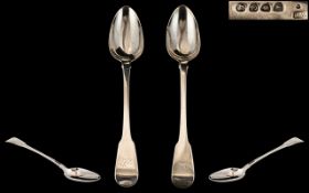 George III Pair of Large Sterling Silver Fiddle Pattern Basting Spoons. By Silversmith William