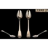 George III Pair of Large Sterling Silver Fiddle Pattern Basting Spoons. By Silversmith William