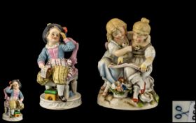 A Pair of German Mid 19th Century Hand Painted Ceramic Figures ( 2 ) Both Figures Depicting Young