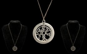 Silver Chain & Pendant. Large Pendant Decorated with the Tree of Life, Good Statement Piece,