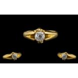 Antique Period 18ct Gold - Superb Quality Gypsy Set Single Stone Diamond Ring, The Cushion Cut