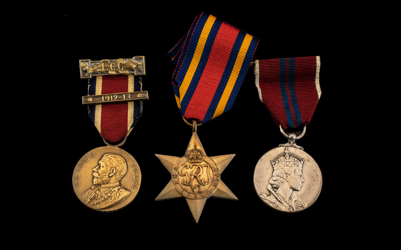 Collection Of Three Medals To Include The Burma Star, 1953 QEII Crowned Medal And The Kings Medal