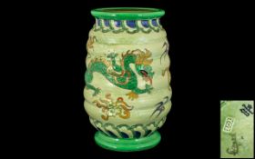 Charlotte Rhead Signed Crown Ducal Large and Impressive - Hand Painted Ribbed Vase. c.1936. ' Manchu