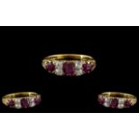 Late Victorian Period Superb and Attractive 5 Stone Ruby and Diamond Set Ring - Gallery Setting. The