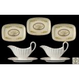 Two Spode Bone China White Fluted Gravy Boats & Stands, together with three Imperial 'Oven to