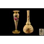 Royal Worcester Hand Painted ' Roses ' Specimen Vase of Tapered Form. ' Roses ' Stillife. Date