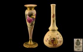 Royal Worcester Hand Painted ' Roses ' Specimen Vase of Tapered Form. ' Roses ' Stillife. Date