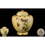 Royal Worcester Porcelain Co Hand Painted Blush Ivory Lidded Vase, Decorated with Painted Images