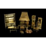 Collection of Vintage Brass Doll's House Furniture, including large fireplace, dresser, coffee