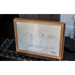 A Set of Three Framed Pen and Ink Drawings depicting of the Madagascar Lugger 'Margaret FY150
