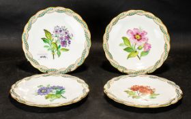 Set of Four Antique Minton Porcelain Dessert Plates with hand painted floral decoration and gilt