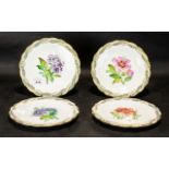 Set of Four Antique Minton Porcelain Dessert Plates with hand painted floral decoration and gilt