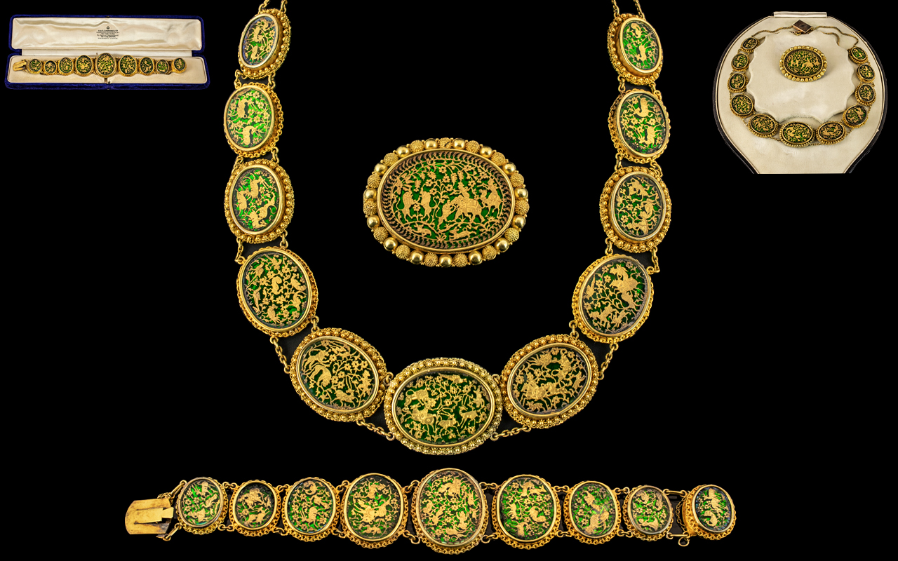 Extremely Fine And Impressive Indian Thewa High Carat Gold Antique Suite Of Marriage Jewellery, From