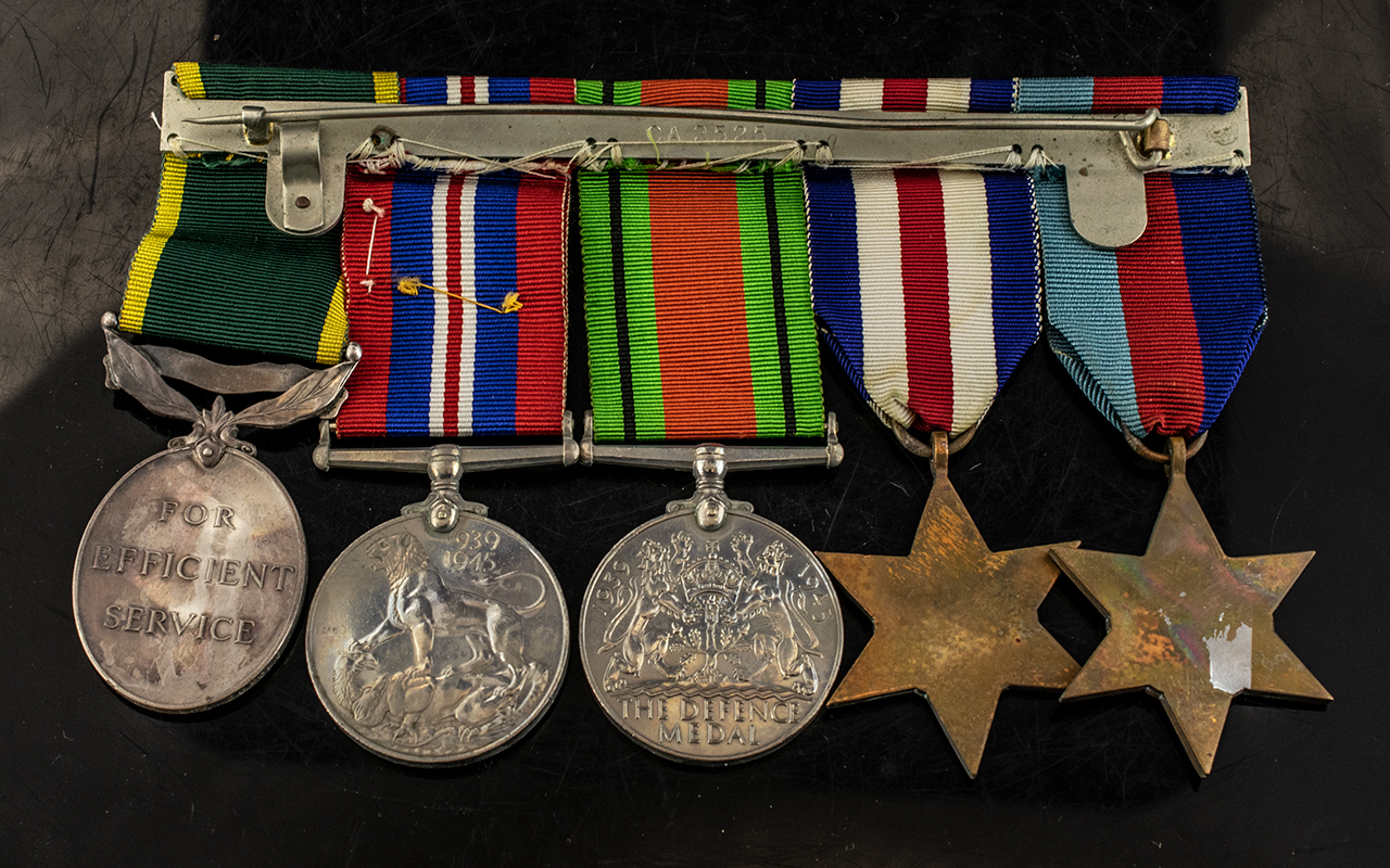 WW2 Named Group Of Five Medals On Bar - To Include 2 x The 1939-1945 Star, Defence Medal, War - Bild 2 aus 2