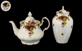 Royal Albert 'Old Country Roses' Tea Pot and lidded biscuit barrel (2)