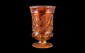 Northwood Orange Carnival Glass Celery Vase of unusual form, decorated to the body with pastels