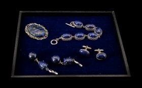 Collection of Lapis Lazoli Items comprising a Brooch, a pair of Cufflinks, a bracelet comprising