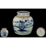 18th Century Blue and White Chinese Ginger Jar with decoration of village scenes and mountains; 6.