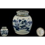 18th Century Large Blue and White Chinese Ginger Jar and Lid, decorated with village scenes; 7