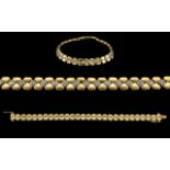 18ct Gold - Attractive and Heavy Diamond Set Bracelet, Superb Design and Quality. The Pave Set Round