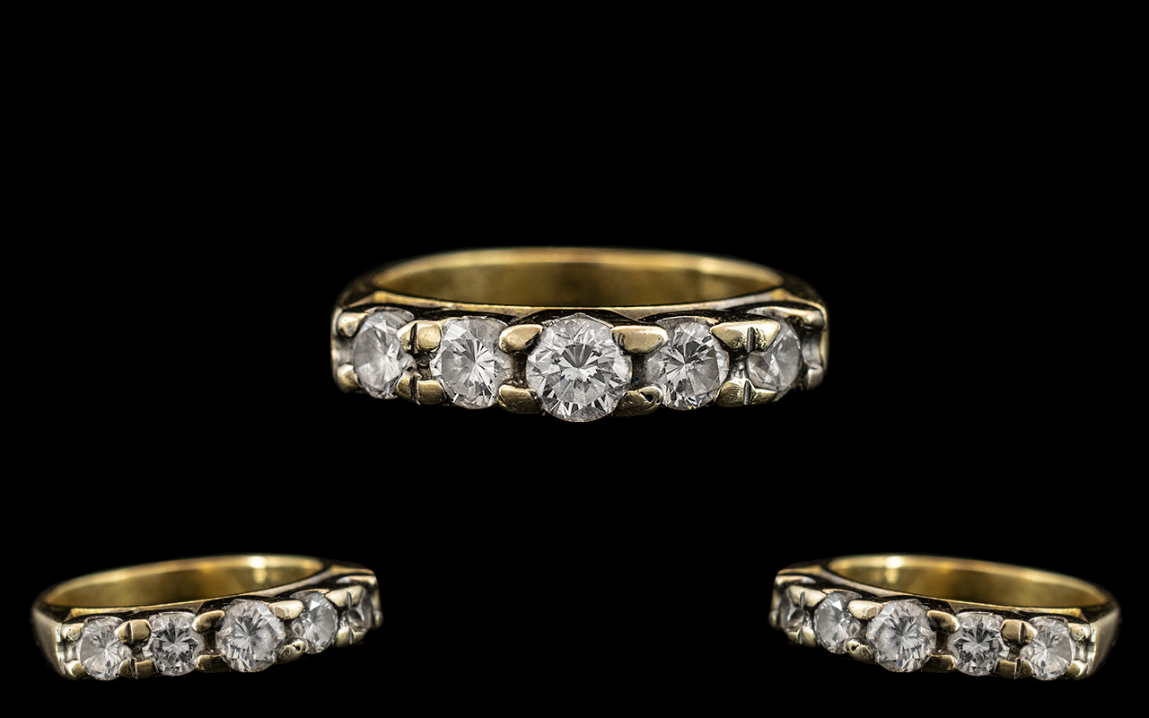 18ct Yellow Gold Superb Quality 5 Stone Diamond Ring. The Five Modern Brilliant Cut Round Diamonds