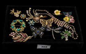 Collection of Vintage Brooches comprising butterfly, dragonfly, assorted shapes and sparkling