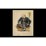 David Low - Sir Winston Churchill 1933 Coloured Engraving original print caricature in clean