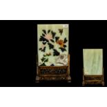 Chinese Jade Table Screen of Fine Quality and Size carved with flowers and birds in relief,