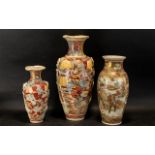 Three Japanese 19th Century Satsuma Style Pottery Vases. Decorated with scenes and figures of