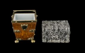 Cut Glass Lidded Trinket Box plus a bucket shaped, metal mounted, oak preserve pot with liner (2)