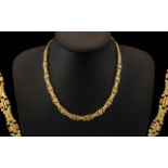 An Attractive and Superior Quality Two Tone 9ct Gold Fancy - Ornate Necklace / Chain. Excellent