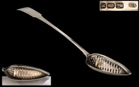 Irish Silver Interest. George III Large Size Sterling Silver Gravy Straining Spoon - In the Fiddle