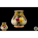 Royal Worcester Hand Painted and Signed Porcelain Vase of Pleasing Proportions ' Roses ' Stillife.