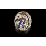 Silver Enamel Pill Box, the enamel decoration of a Middle Eastern scene; marked for silver