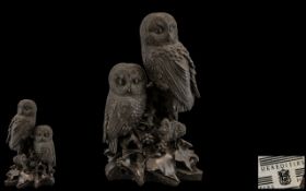 Heredites Modern Sculpture D109 Pair Of Owls, Height 13 Inches
