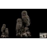 Heredites Modern Sculpture D109 Pair Of Owls, Height 13 Inches