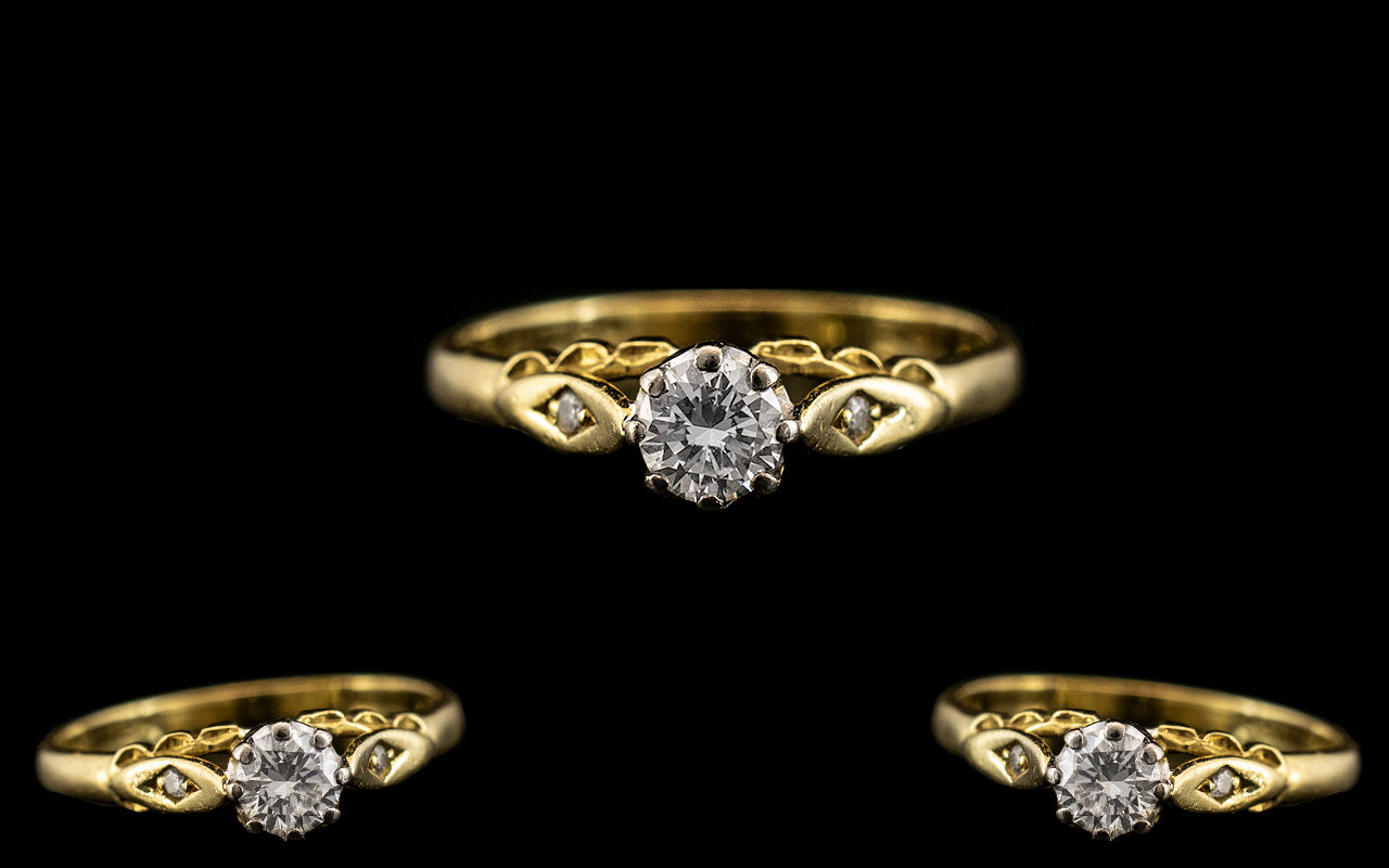 Ladies - Attractive 18ct Gold Single Stone Diamond Ring. The Round Brilliant Cut Diamond of Good - Image 2 of 2