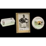Football Interest. Stanley Mathews Signed Picture, Signed Plate and Signed Ash Tray. ( 3 ) Signed